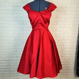 Couture Red Satin Tea Length Gown, Size Large